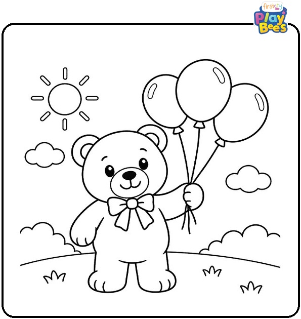 Teddy Bear Holding Balloons Coloring Page