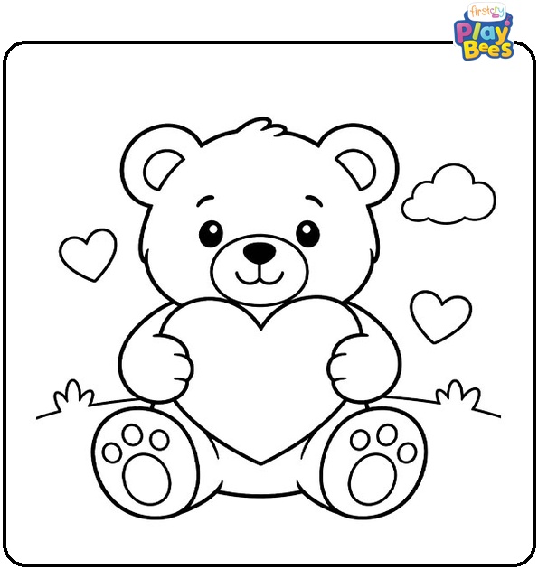 Teddy Bear Holding a Heart Coloring Page
