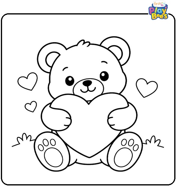Teddy Bear Hugging a Heart Coloring Page