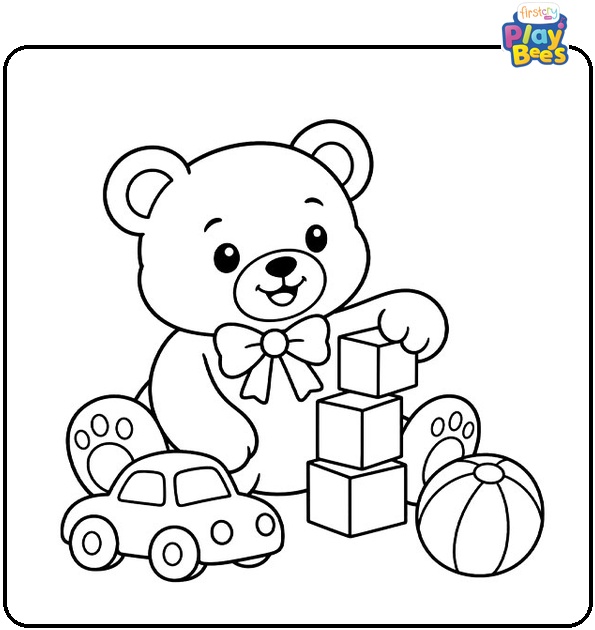 Teddy Bear Playing With Toys Coloring Page