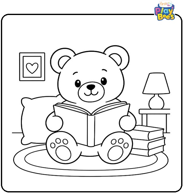 Teddy Bear Reading a Book Coloring Page