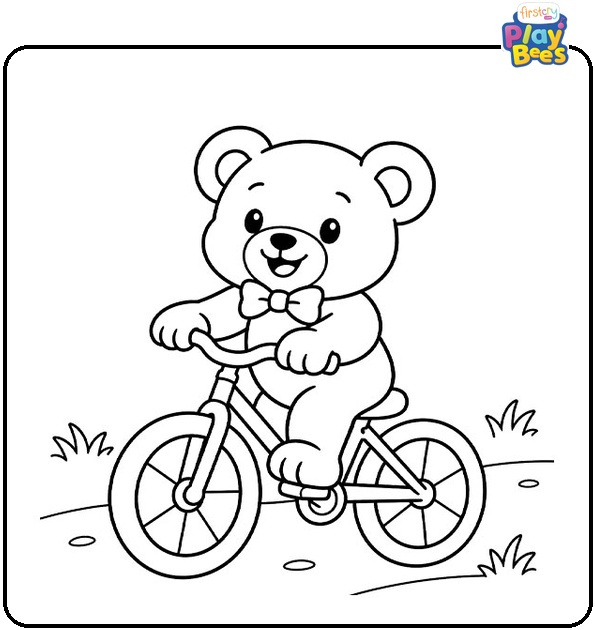 Teddy Bear Riding a Bicycle Coloring Page