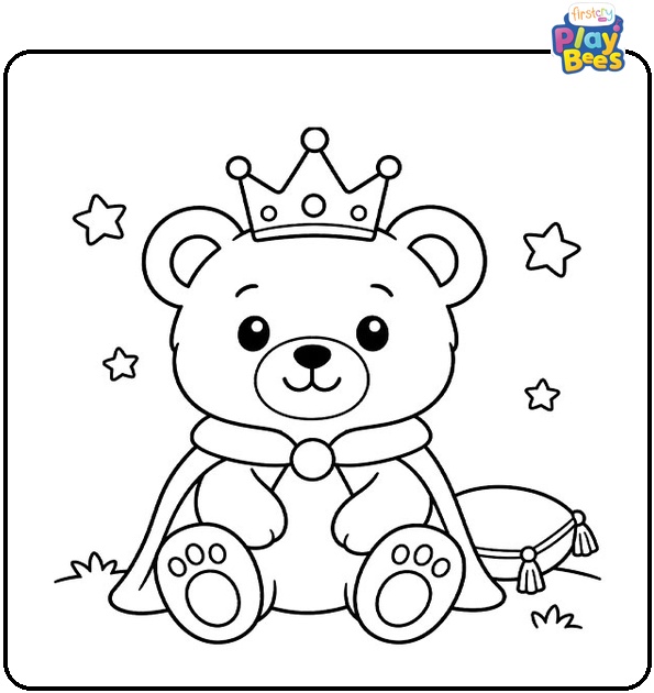 Teddy Bear Wearing a Crown Coloring Page