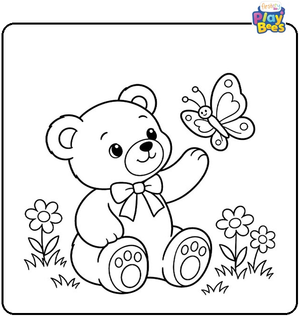Teddy Bear With a Butterfly Coloring Page
