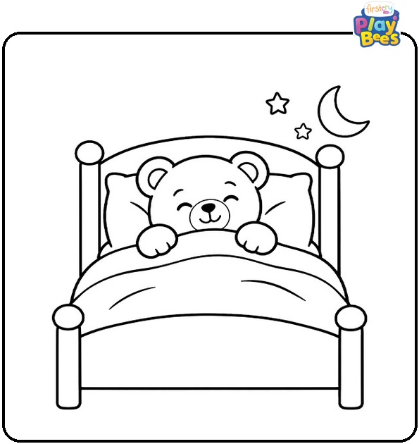 Teddy Bear in Bed Coloring Page