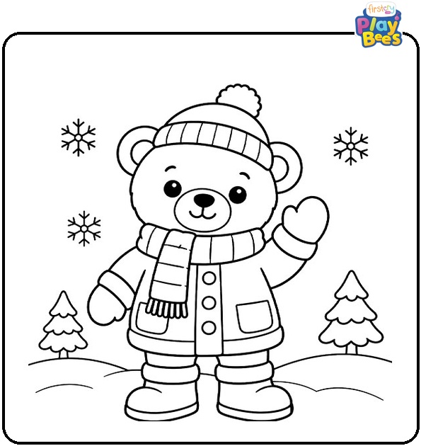 Teddy Bear in a Winter Outfit Coloring Page
