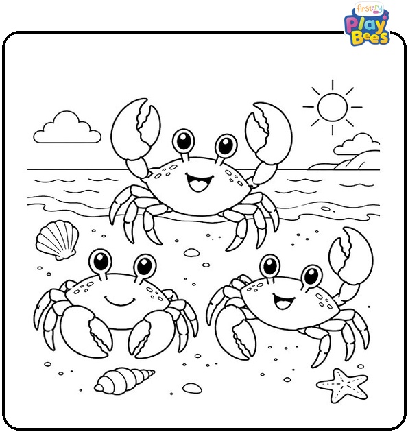 Three Cute Crabs Coloring Page
