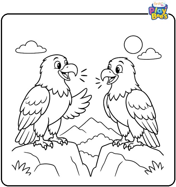 Two Cartoon Eagles Talking Coloring Page