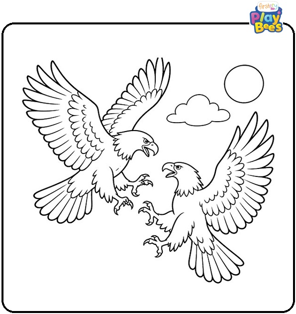 Two Eagles Fighting in the Sky Coloring Page