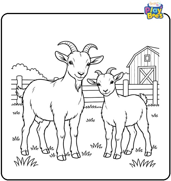 Two Goats on a Farm Coloring Page