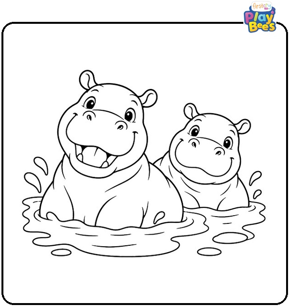 Two Hippos in Mud Coloring Page Two Hippos in Mud Coloring Page