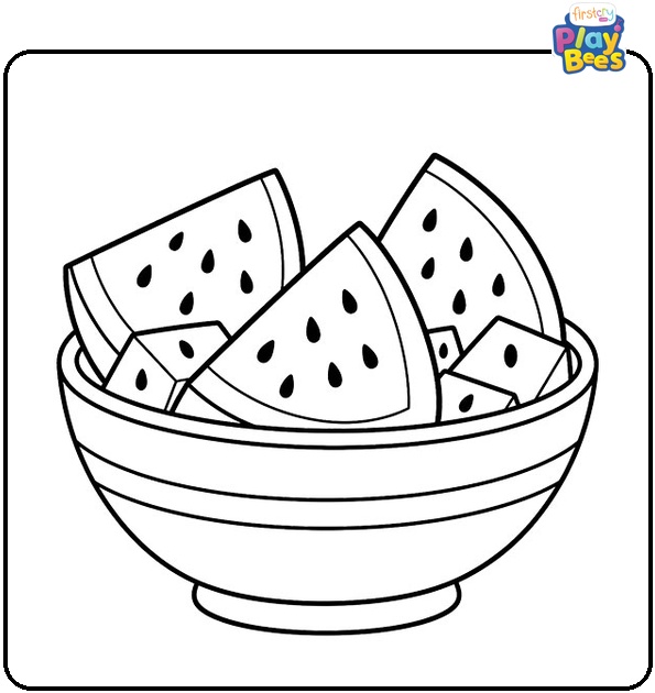Watermelon Fruit Bowl Coloring Page
