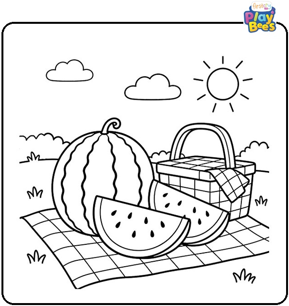 Watermelon Picnic Coloring Page