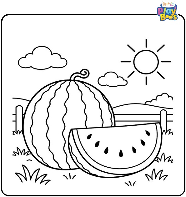 Watermelon Summer Scene Coloring Page
