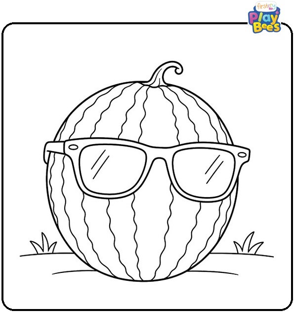 Watermelon Wearing Sunglasses Coloring Page