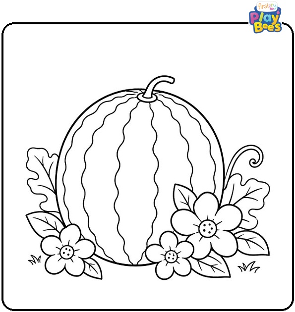 Watermelon With Flowers Coloring Page