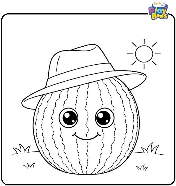 Watermelon With a Hat Coloring Page