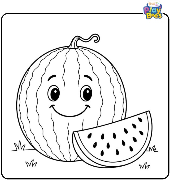 Watermelon With a Smiley Face Coloring Page