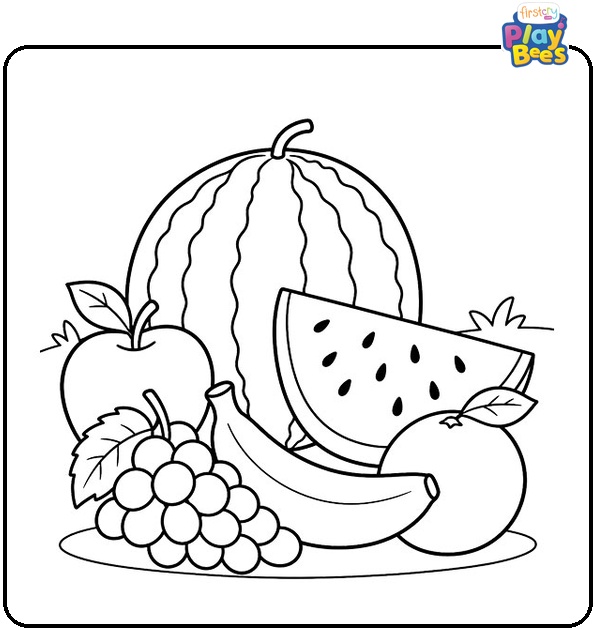 Watermelon and Other Fruits Coloring Page