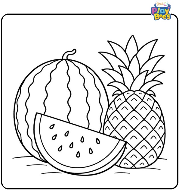 Watermelon and Pineapple Coloring Page