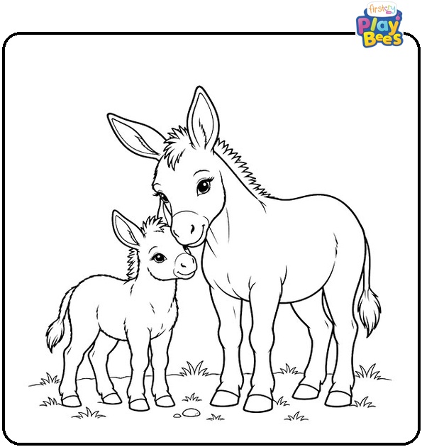 Baby Donkey With Mama Donkey Coloring Page Baby Donkey With Mama Donkey Coloring Page