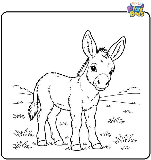 Baby Donkey in a Field Coloring Page