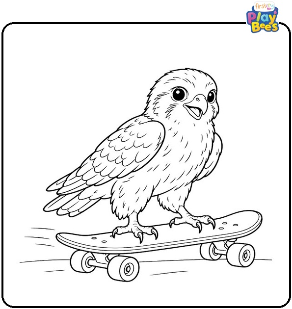 Baby-Falcon-on-a-Skateboard-Coloring-Page Baby-Falcon-on-a-Skateboard-Coloring-Page