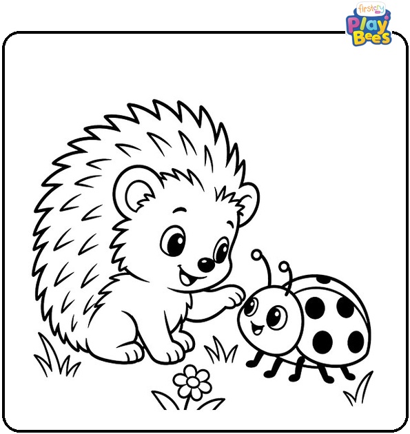Baby Hedgehog Playing with a Ladybug Coloring Page