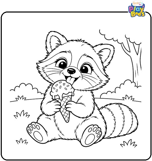 Baby-Raccoon-Eating-Ice-Cream-Coloring-Page