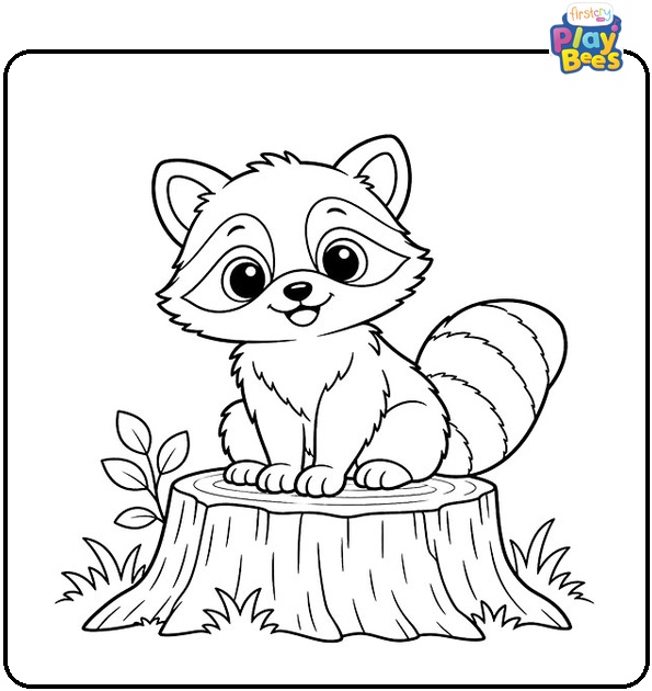 Baby-Raccoon-on-a-Tree-Stump-Coloring-Page