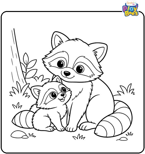 Baby-Raccoon-with-Mom-Coloring-Page