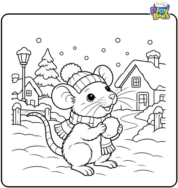 Baby Rat in a Snowy Village Coloring Page Baby Rat in a Snowy Village Coloring Page