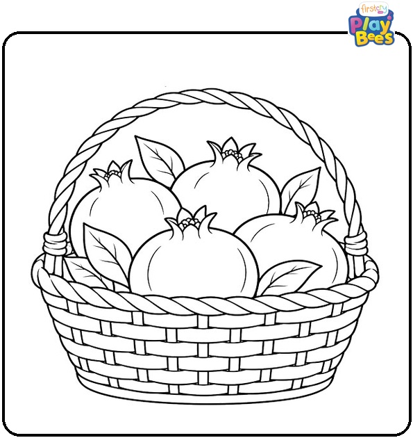 Basket of Pomegranates Coloring Page Basket of Pomegranates Coloring Page