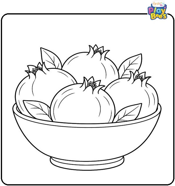 Bowl of Pomegranates Coloring Page Bowl of Pomegranates Coloring Page