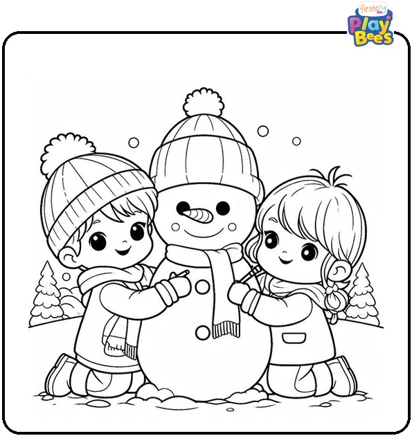 Boy-And-Girl-Making-Snowman-Coloring-Page Boy-And-Girl-Making-Snowman-Coloring-Page
