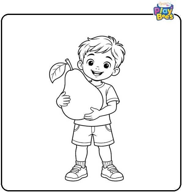 Boy Holding a Large Pear Coloring Page