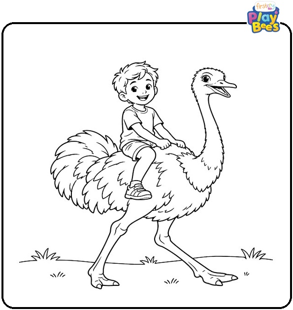 Boy-Riding-an-Ostrich-Coloring-Page
