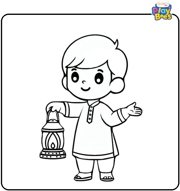 Boy with Lantern Coloring Page