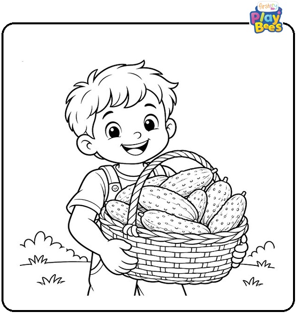 Boy-with-a-Basket-Full-of-Cucumbers-Coloring-Page Boy-with-a-Basket-Full-of-Cucumbers-Coloring-Page