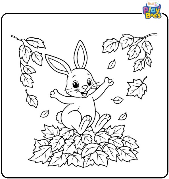 Bunny-Hopping-in-Leaves-Coloring-Page Bunny-Hopping-in-Leaves-Coloring-Page