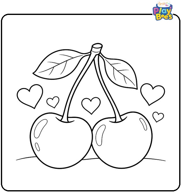 Cherries-with-Hearts-Coloring-Page
