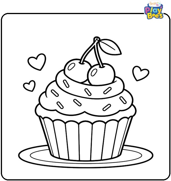 Cherry Cupcake Coloring Page