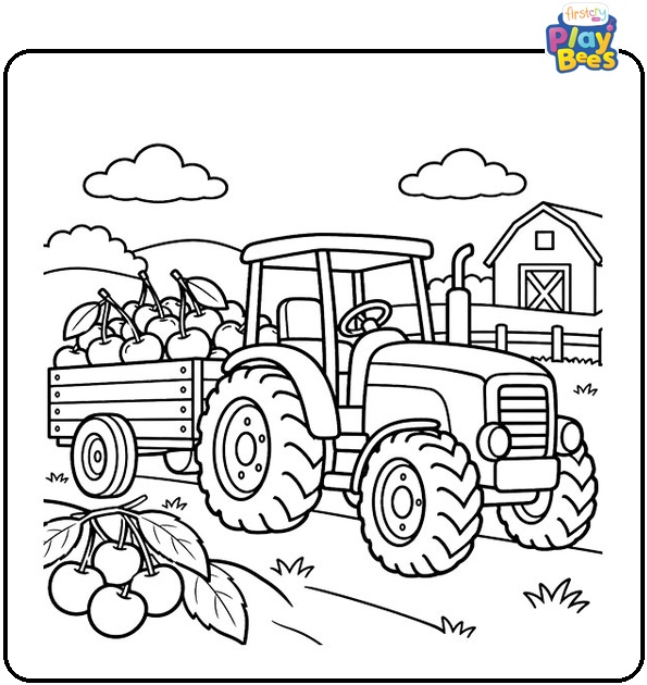 Cherry-Farm-Tractor-with-Fresh-Cherries-Coloring-Page