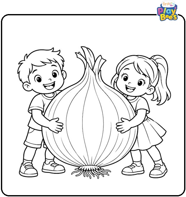 Children Holding a Giant Onion Coloring Page Children Holding a Giant Onion Coloring Page