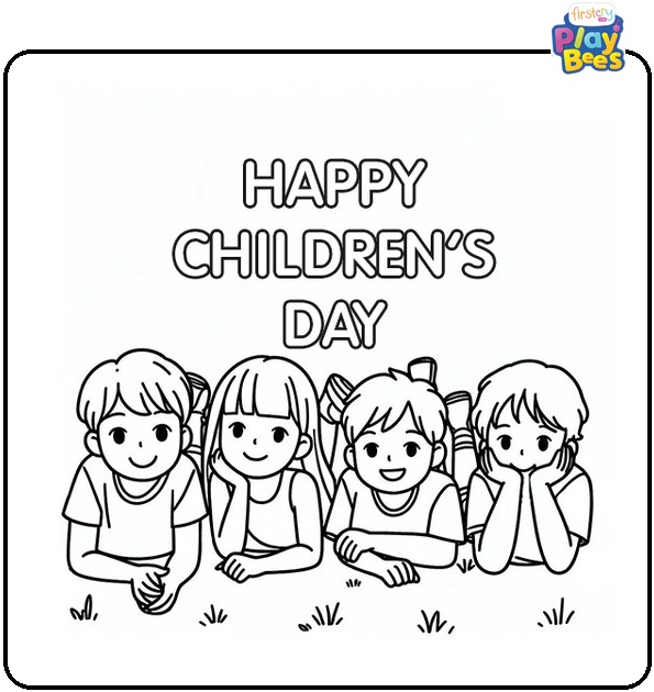 Children-Lying-Together-on-the-Grass-Coloring-Page Children-Lying-Together-on-the-Grass-Coloring-Page
