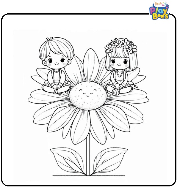 Children-on-Flowers-Coloring-Page Children-on-Flowers-Coloring-Page