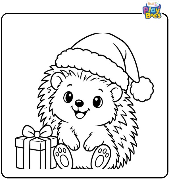 Christmas Hedgehog in a Santa Hat Coloring Page