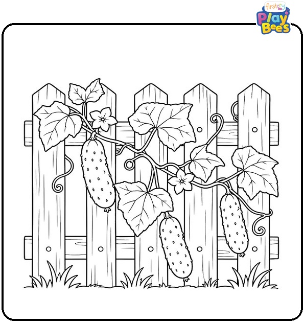 Cucumber-Vine-Growing-on-a-Wooden-Fence-Coloring-Page Cucumber-Vine-Growing-on-a-Wooden-Fence-Coloring-Page