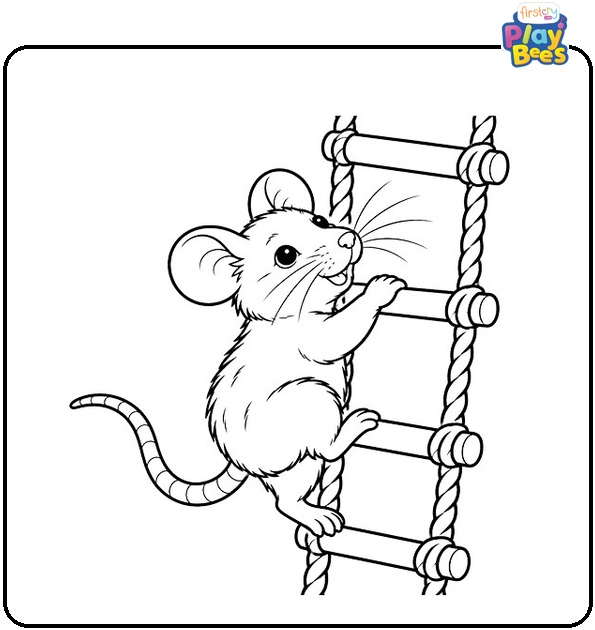 Curious Rat Climbing a Rope Ladder Coloring Page Curious Rat Climbing a Rope Ladder Coloring Page