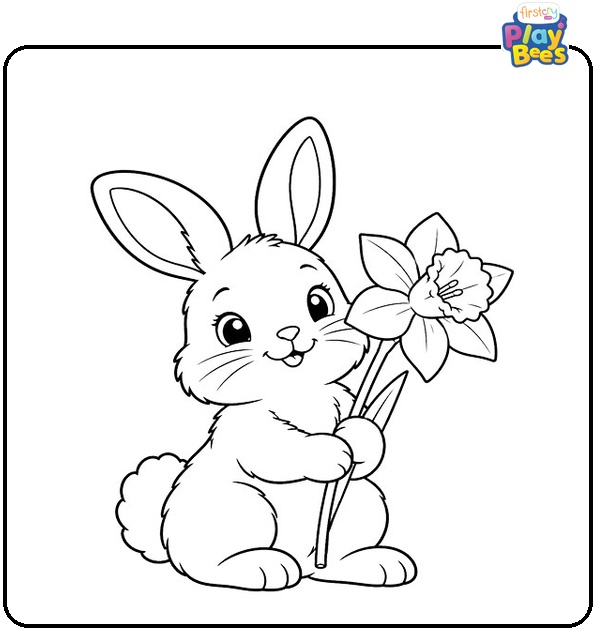Cute Bunny Holding a Daffodil Coloring Page Cute Bunny Holding a Daffodil Coloring Page